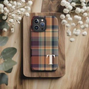 PERSONALIZED Plaid Phone Case w/ Custom Monogram Letter - iPhone 16 Pro Max 15 Pro 14 13 mini 12 Samsung S25 Ultra S24 Plus S23 S22