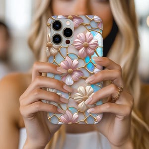 Pastel Flower Blooms Stained Glass Phone Case - iPhone 16 Pro Max 15 Plus 14 Pro 13 12 Mini Samsung S25 Ultra S24 PLUS S23 S22 S21 MagSafe