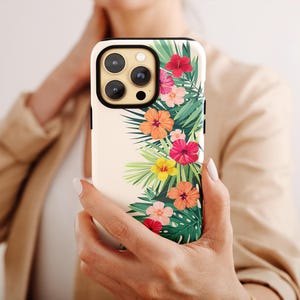 Tropical Hibiscus Phone Case - Hawaii Flower Palm Phone Case - Summer Beach - iPhone 16 Pro Max 15 14 Pro 13 12+ Samsung S25 ULTRA S24 S23