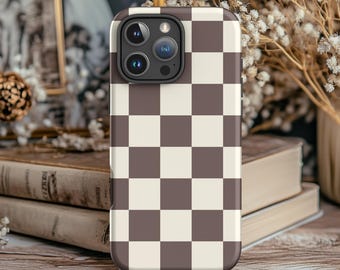 Check Phone Case in Muted Neutral Brown -Winter Checkered Phone Case - iPhone 16 Pro Max 15 Plus 14 13 mini 12 Samsung S25 Ultra S24 S23 S22