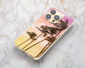 Beach Sunset Phone Case w/ Palm Trees in Clear - Tropical Island Phone Case - Ocean - iPhone 14 Pro Max Plus -13 mini 12 11 XS X Samsung S22