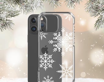 Snowflake Phone Case in Clear - Christmas Winter Phone Case - Holiday Gift -iPhone 16 Pro Max 15 Pro 14 13 mini 12 Samsung S25 Ultra S24 S23