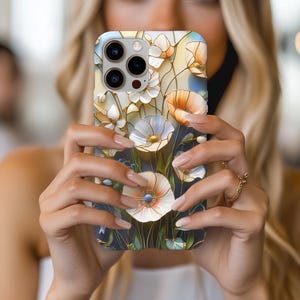 Pastel Flower Blooms Stained Glass Phone Case - iPhone 16 Pro Max 15 Plus 14 Pro 13 12 Mini Samsung S25 Ultra S24 PLUS S23 S22 S21 MagSafe