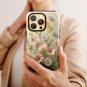 Wildflower Stained Glass Phone Case in Soft Neutrals -iPhone 16 Pro Max 15 Plus 14 Pro 13 12 Mini Samsung S25 Ultra S24 PLUS S23 S22 MagSafe