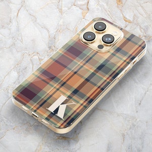 PERSONALIZED Plaid Phone Case w/ Custom Letter in Clear - Winter Phone Case - iPhone 16 Pro Max 15 Pro 14 Plus 13 12 Samsung S24 Ultra S23