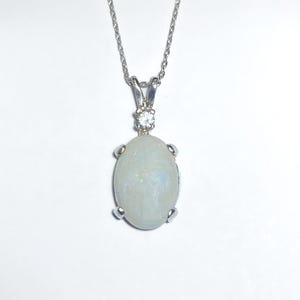 White Opal and White Topaz Sterling Silver Pendant with Chain Necklace