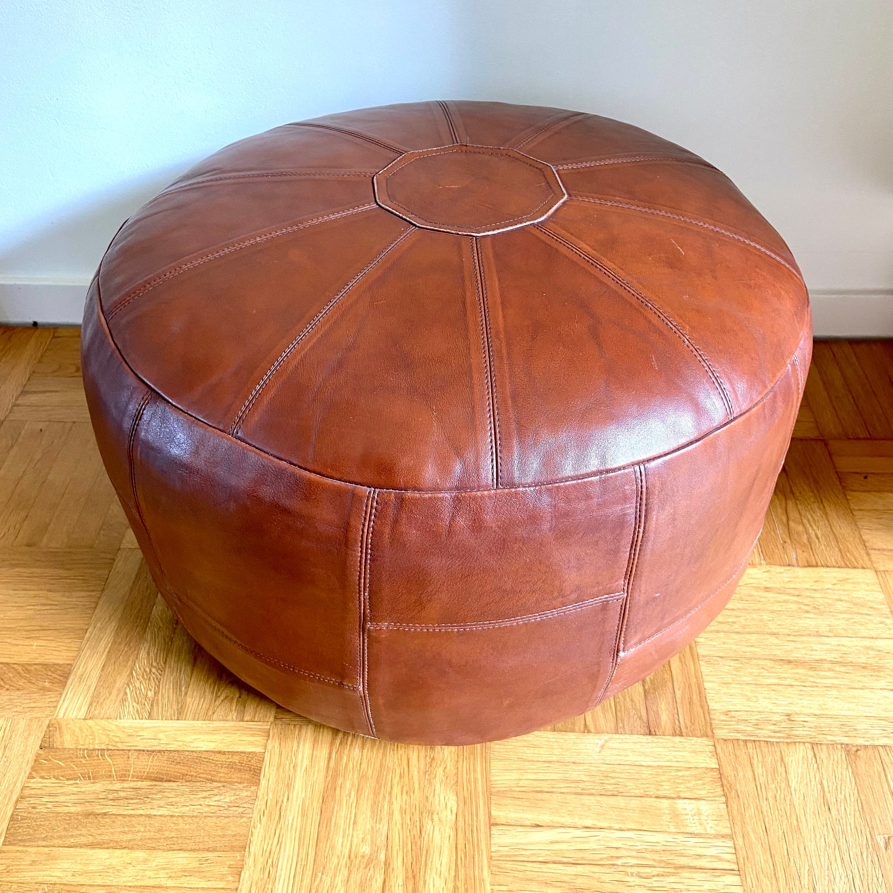 Vintage round leather ottoman deals