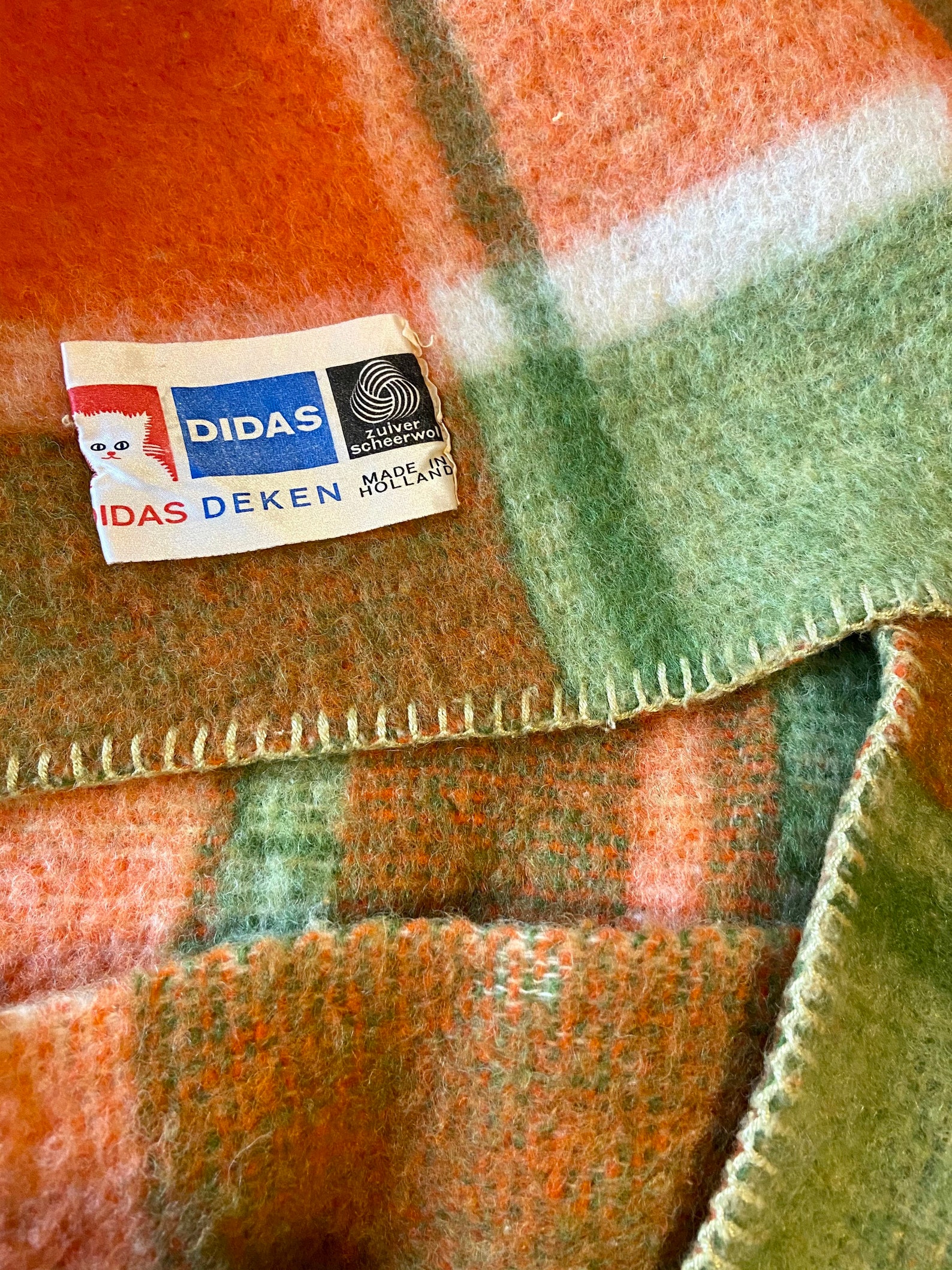 Vintage 100 Wool Blanket Single Bed in Orange and Green Etsy
