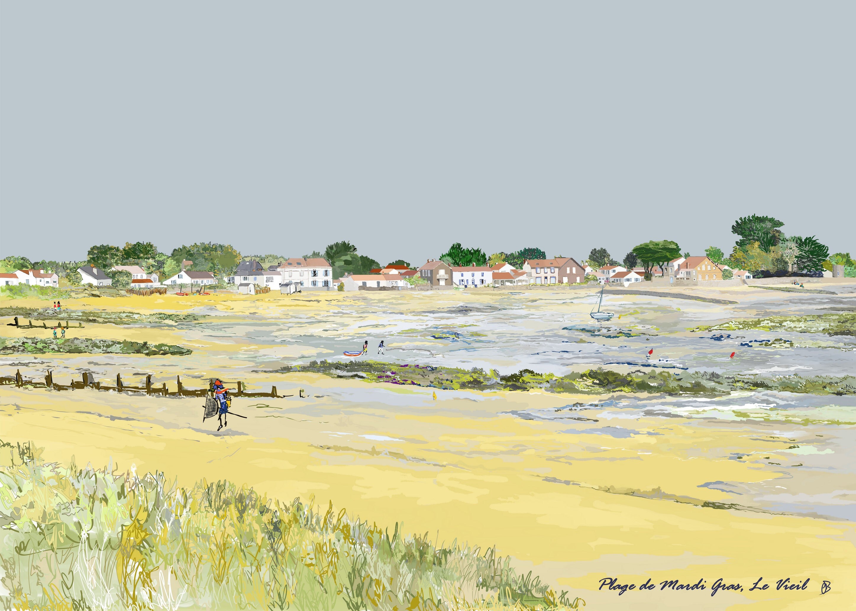 Affiche Noirmoutier - Plage de Mardi Gras. Le Vieil-Mer- Littoral Atlantique