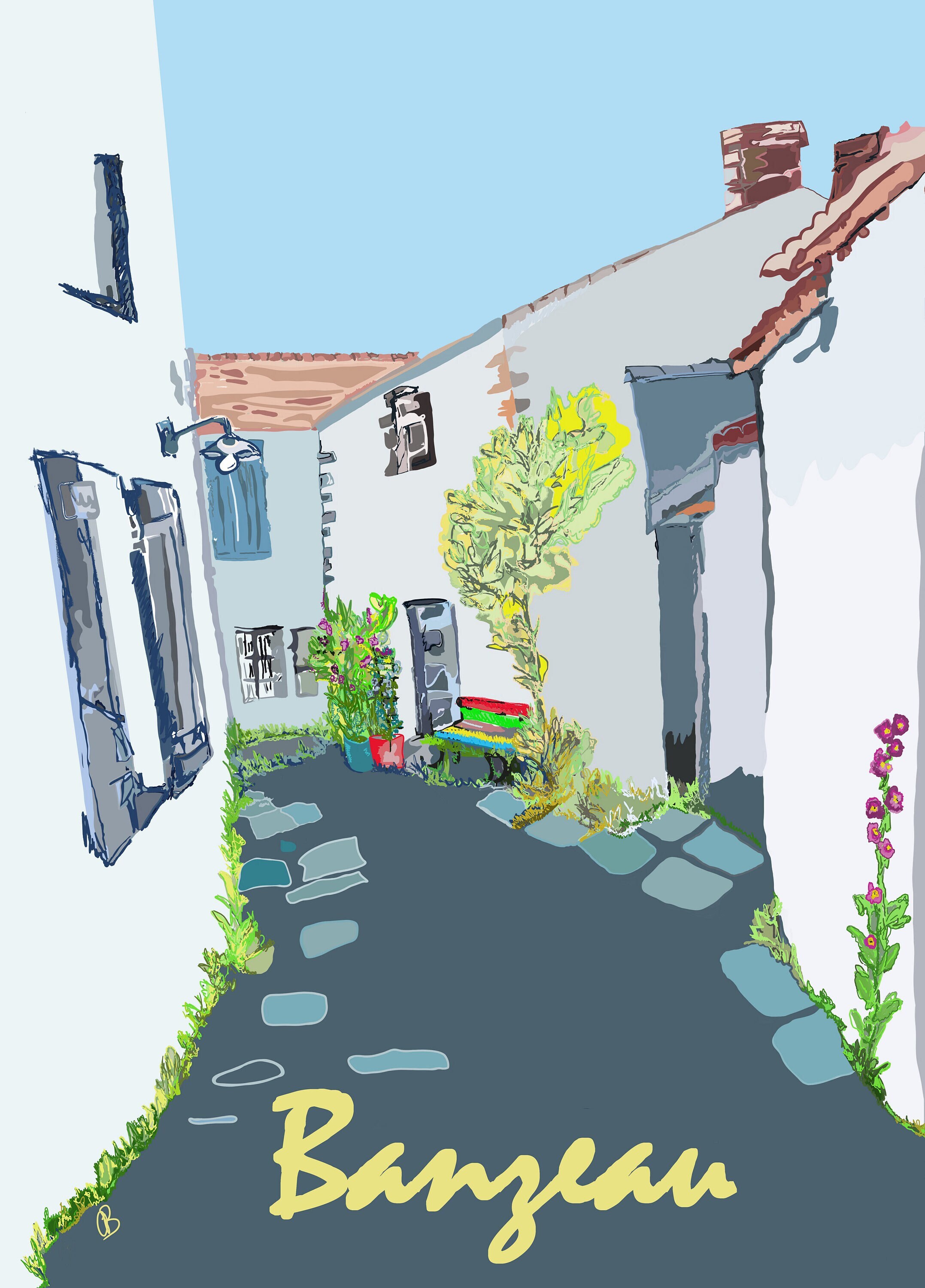 Affiche de Noirmoutier - Quartier Banzeau - Mer - Littoral Atlantique