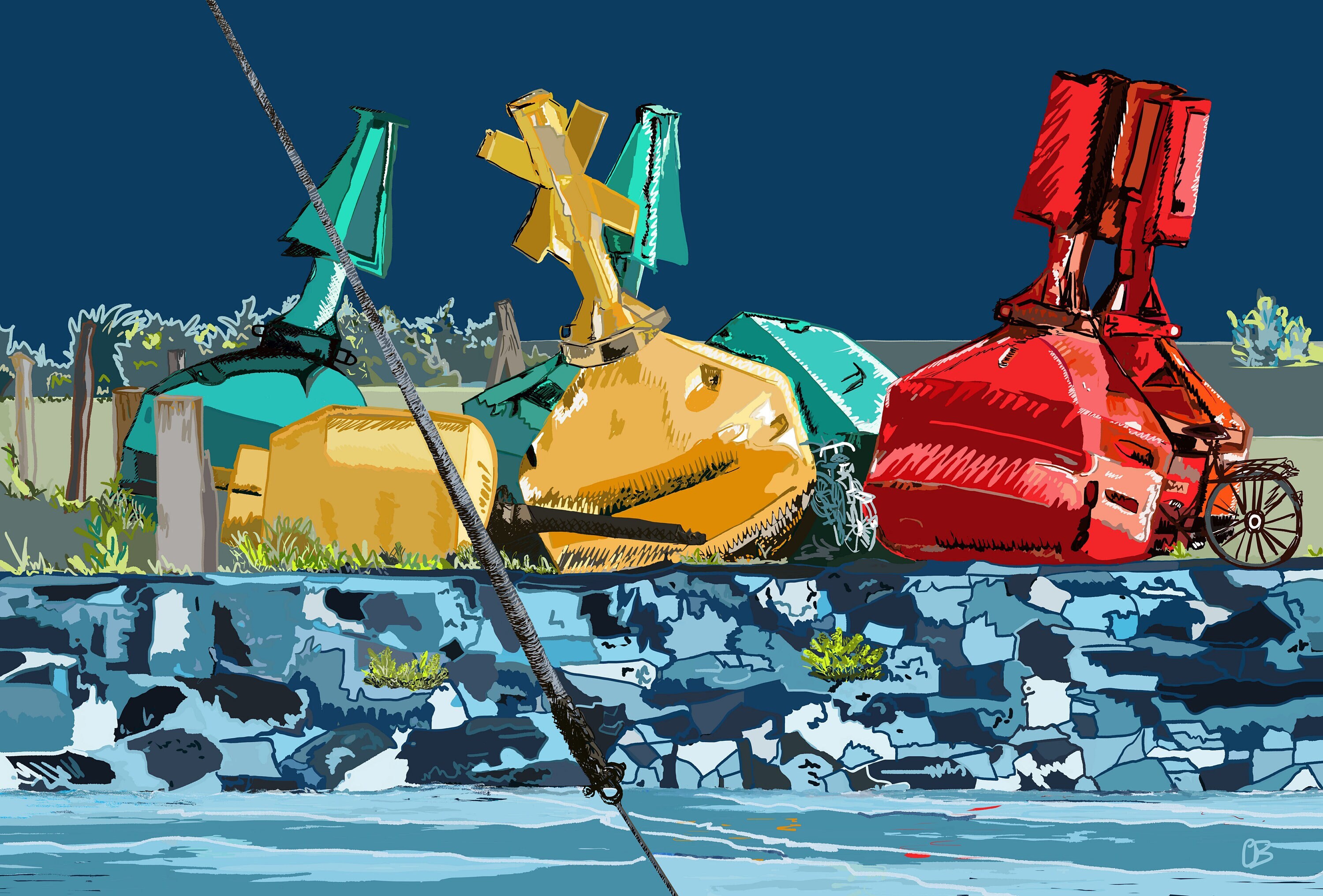 Affiche Noirmoutier -Les Bouées - Mer - Littoral Atlantique