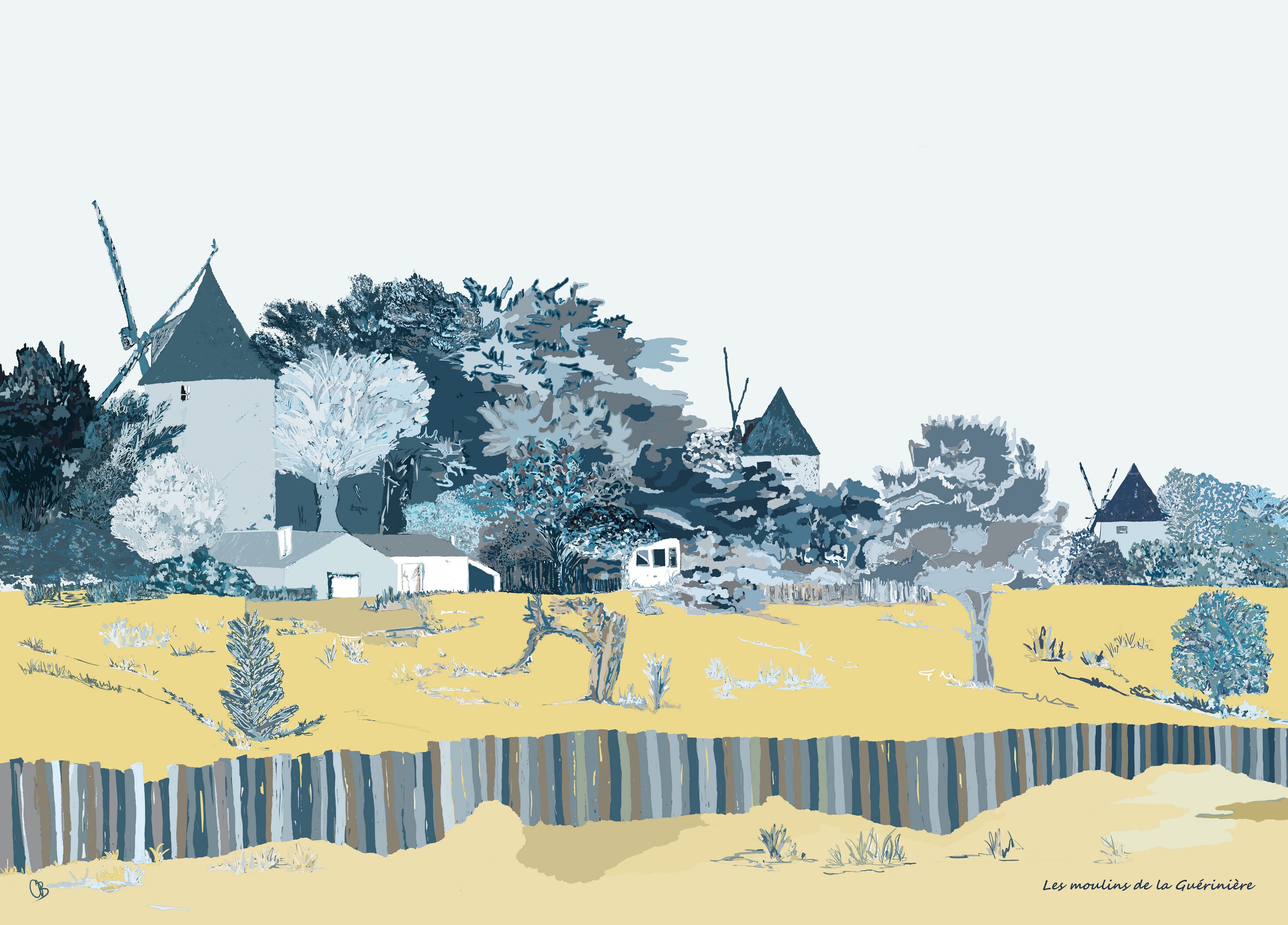 Affiche Noirmoutier-Les Moulins de La Guérinière - Noirmoutier - Moulins - Littoral Atlantique