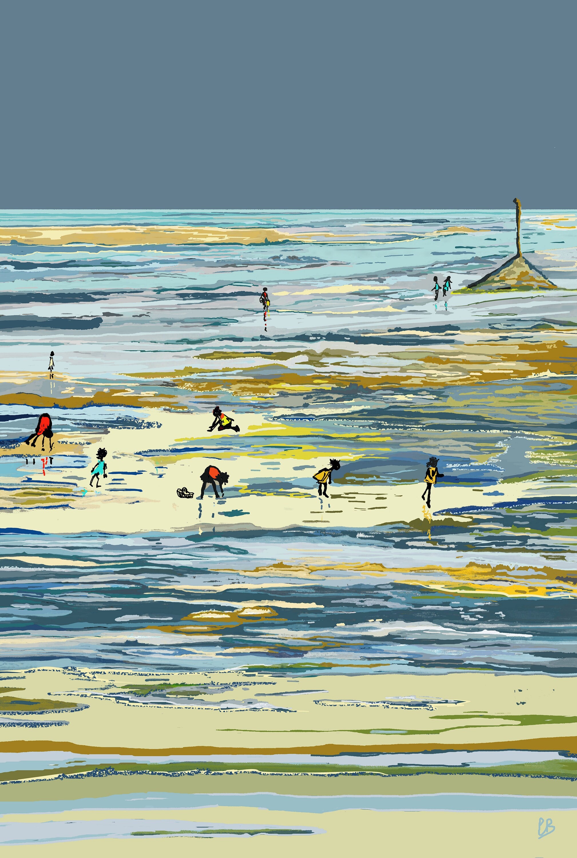 Affiche Noirmoutier-Pêche à Pieds-Mer - Littoral Atlantique