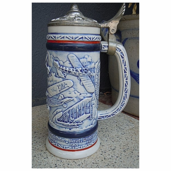 AVON Beer Mug Collector's Mug Stone - Pioneers of Aviation - 1981 with tin lid