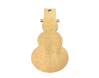Könnte beinhalten: Ein Holzschmuckstück in Form eines Schneemanns mit rundem Körper und Hut. Der Schmuck ist unbemalt und bereit zum Dekorieren.