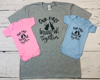 Första Fars dag-presenten/Första Fars dag matchande T-shirt och babygrow/Far, son och dotter. Första Fars dag/Fars dag-present
