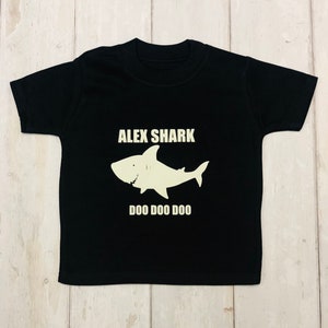 Glow in the dark Personalised Shark T-shirt/Baby shark thsirt/Girls/boys shark t shirt/Shark gift/Shark present/Shark theme party