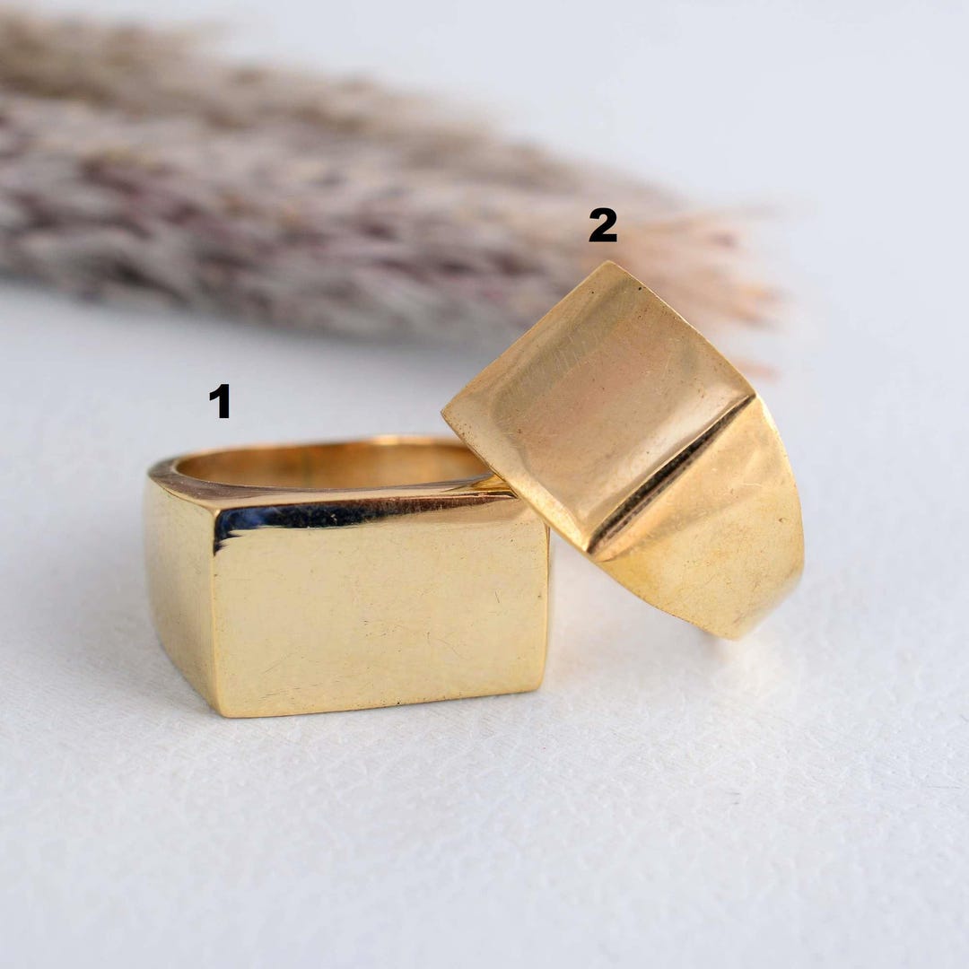 Gold Rectangle Signet Ring - Bold Geometric Chunky Band - Minimalist ...