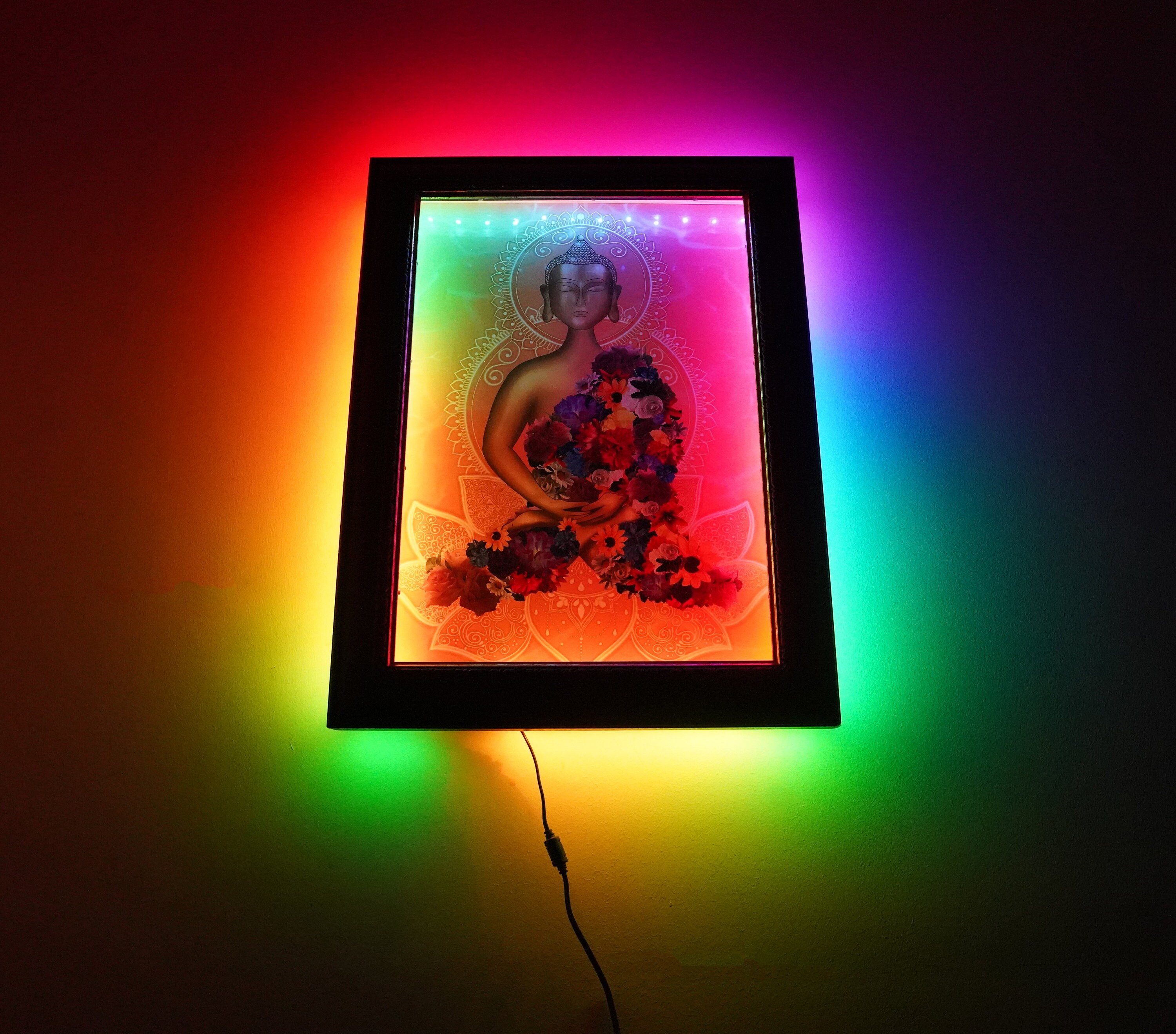 Multi Colour Flowing Light up Frame With Buddha Art Work Etsy UK
