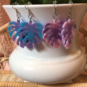 Handmade Monstera resin earrings