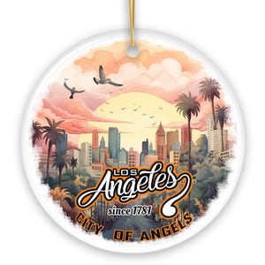 Vintage ornament Los Angeles Paradise City of Angels, keramische vakantiesouvenir Californië