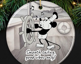 Enfeite com citações engraçadas de rato velejando, lembrança e decoração de Natal clássica do Steamboat Willie