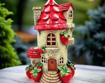 Solar Powered Strawberry Fairy Home Garden Statue, 10" Unique Spring Decoration