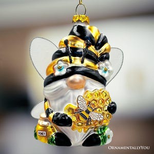 Adorno navideño de cristal con forma de gnomo de abeja brillante, decoración navideña con temática de abejorro
