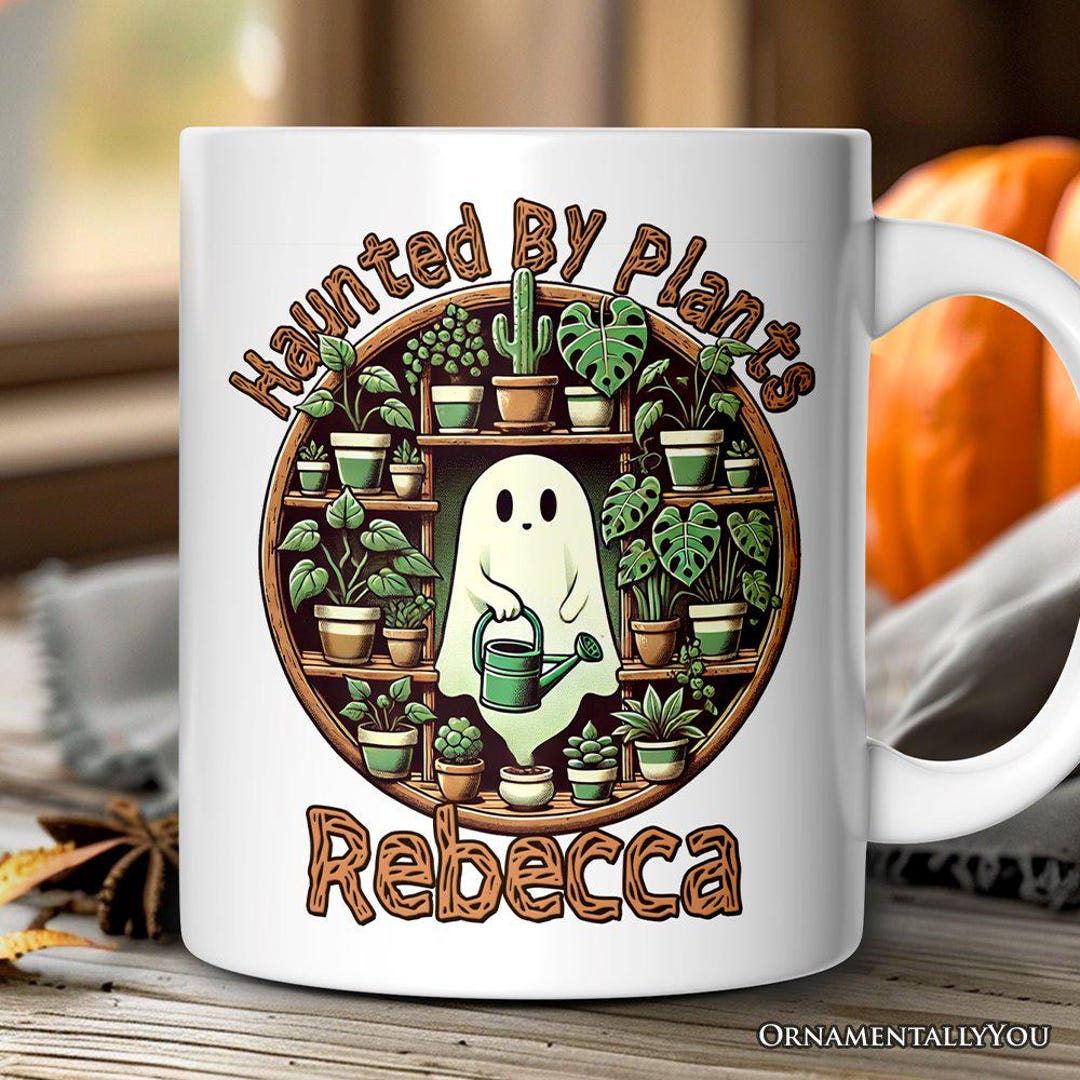 Green Thumb Ghost, Personalized Halloween Mug, Haunted by Plants, Fun