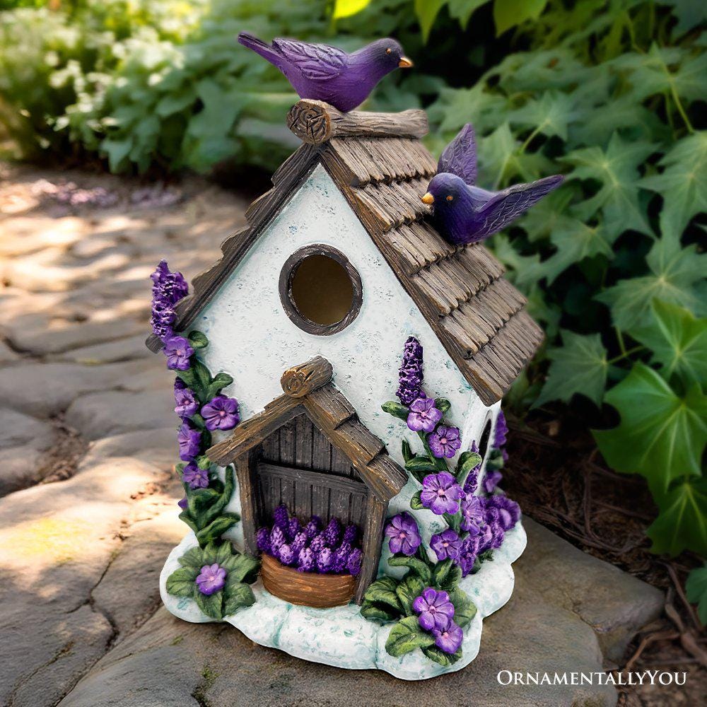 Lovely Floral Lavender Bird House Figurine, 7