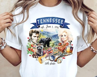 Artistic Tennessee State Themes and Landmarks T-Shirt, Tee for History and Travel Lovers