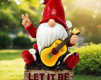 Hippie Gartenfigur mit Gitarre, Unikat Blumen und Peace Zeichen