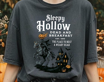 Huvudlöse Ryttaren Sleepy Hollow Halloween T-shirt, Dead and Breakfast Retro Tee