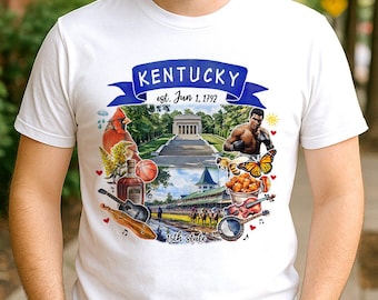 Artistic Kentucky State Themes and Landmarks T-Shirt, Tee for History and Travel Lovers