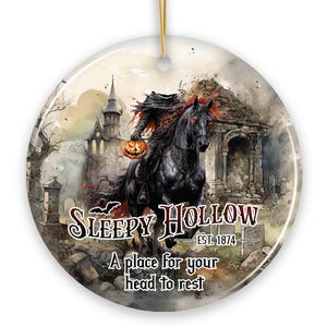 Adorno vintage de Sleepy Hollow, oscuro y espeluznante, recuerdo de Halloween del jinete sin cabeza imagen 7