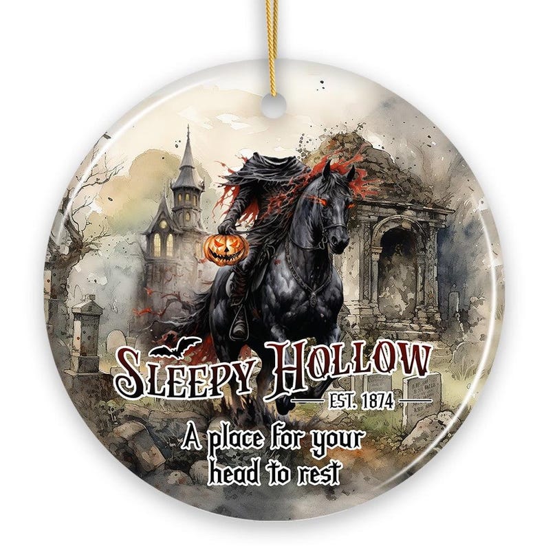 Adorno vintage de Sleepy Hollow, oscuro y espeluznante, recuerdo de Halloween del jinete sin cabeza imagen 7