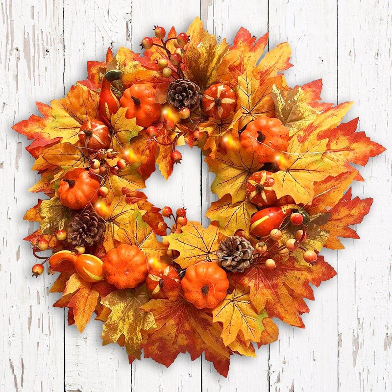Assorted colorful 
pinecones wreath