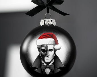 オペラ座の怪人 クリスマス 不気味な肖像ガラスオーナメント、ブラック