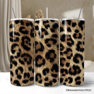 Wild Leopard Spot Pattern 20oz Personalized Tumbler With Lid and Stainless Steel Straw, Stylish Wildlife Gift Cup