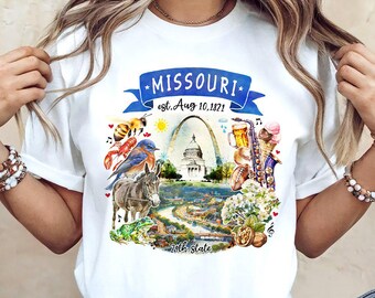 Artistic Missouri State Themes and Landmarks T-Shirt, Tee for History and Travel Lovers