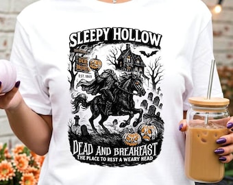 Sleepy Hollow huvudlös ryttare t-shirt, gotisk hemsökt Halloween-t-shirt