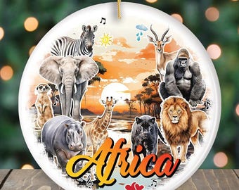 Natural Beauty and African Wildlife Artistic Ornament, Watercolor Safari View of Africa Souvenir Gift