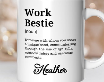 Work Bestie Definition Personalized Mug, Funny Coworker Gift with Custom Name