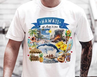 Artistic Hawaii State Themes and Landmarks T-Shirt, Tee for History and Travel Lovers