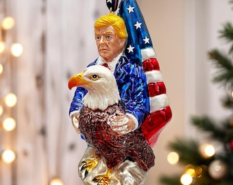 Exclusive Premium President Trump Glass Christmas Ornament, Limited Time American Bald Eagle MAGA Tree Decor
