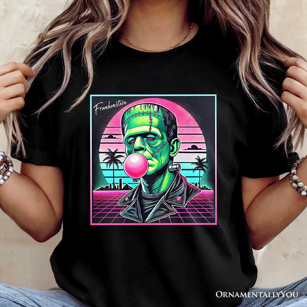Vaperwave Frankenstein Retro Neon Horror T-shirt, Synthwave 80's