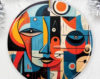 Pablo Picasso Modernist Mosaic Round Ceramic Ornament, Abstract Cubist Art Face Decoration Souvenir