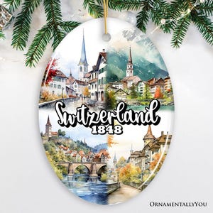Ornament met pittoreske bezienswaardigheden in Zwitserland, reissouvenir van Bern en kerstcadeau