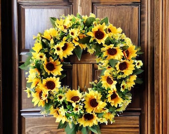 Charming Sunflower Wreath, 17 Inches Spring Front Door Decoration