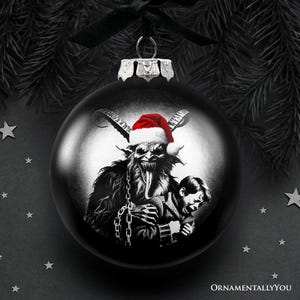 Déco en verre portrait effrayant de Noël Krampus, décoration d'arbre d'Halloween noir